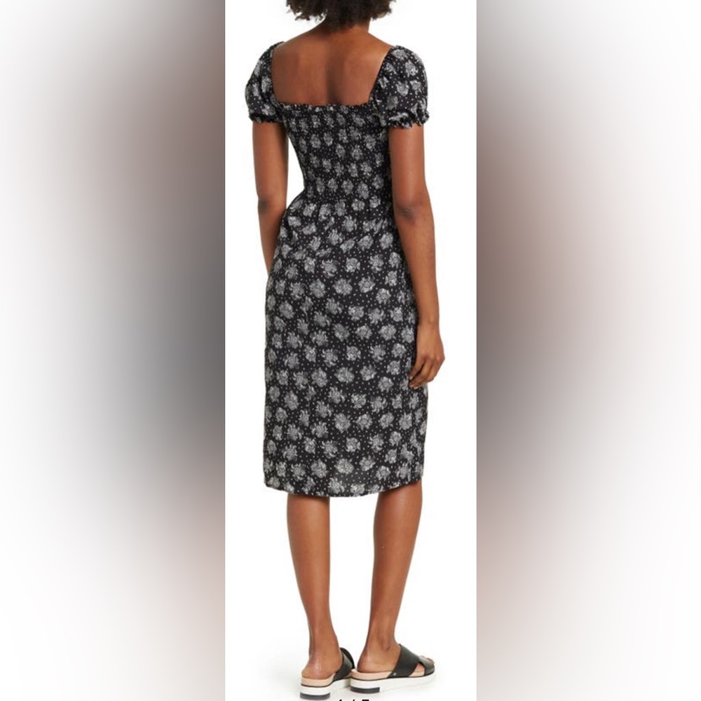 Melrose And Market Black & White Puff Sleeve Smocked Midi Dress Size S (4-6) NWT - Picture 3 of 16